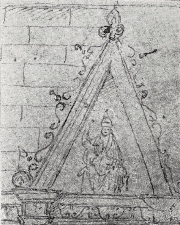 Aedicule with bearded Pope Julius II - Detail from the drawing of the facade of the Basilica of San Petronio in Bologna (Rothschild Album I, p.12, Paris, Musée de Louvre, Départment des arts graphiques)